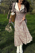 Puff Sleeve Printed Peter Pan Collar Maxi Floral Dress