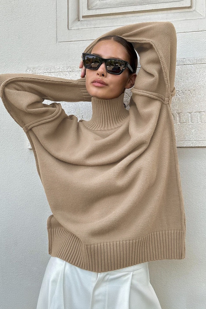 Colorblock High Neck Knit Sweater