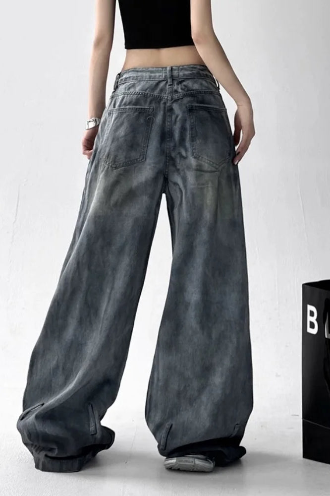 Washed Ripped Wide Leg Jean