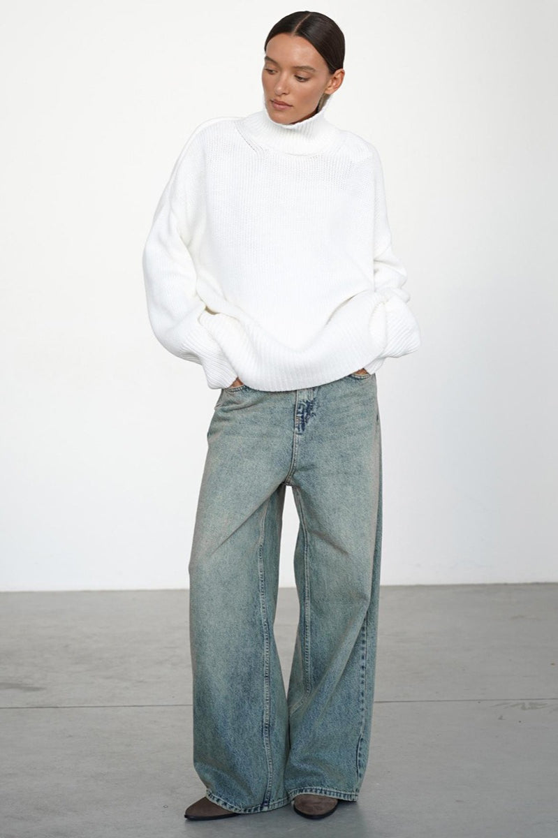 Shaping High Neck Knitted Sweater