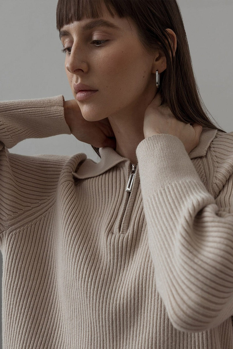 Polo Collar Pullover Knit Sweater