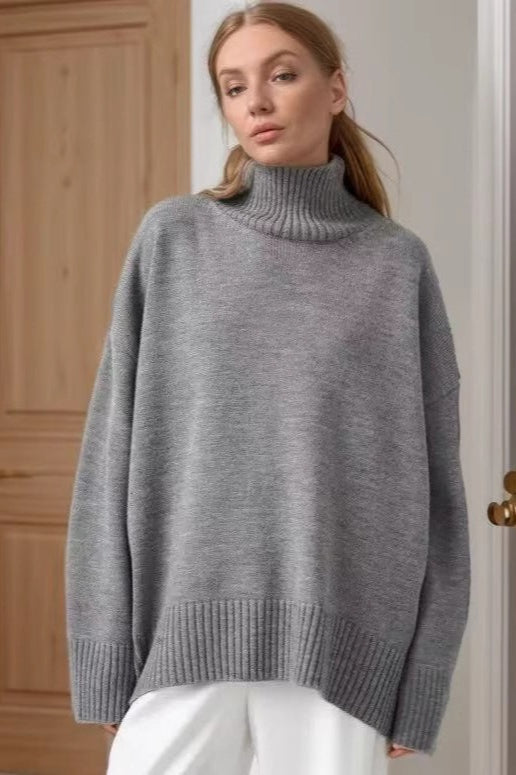 Plain High Neck Knit Sweater
