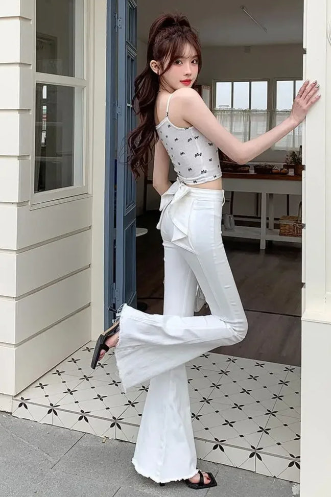 High Waist Butterfly Knot Flare Jean
