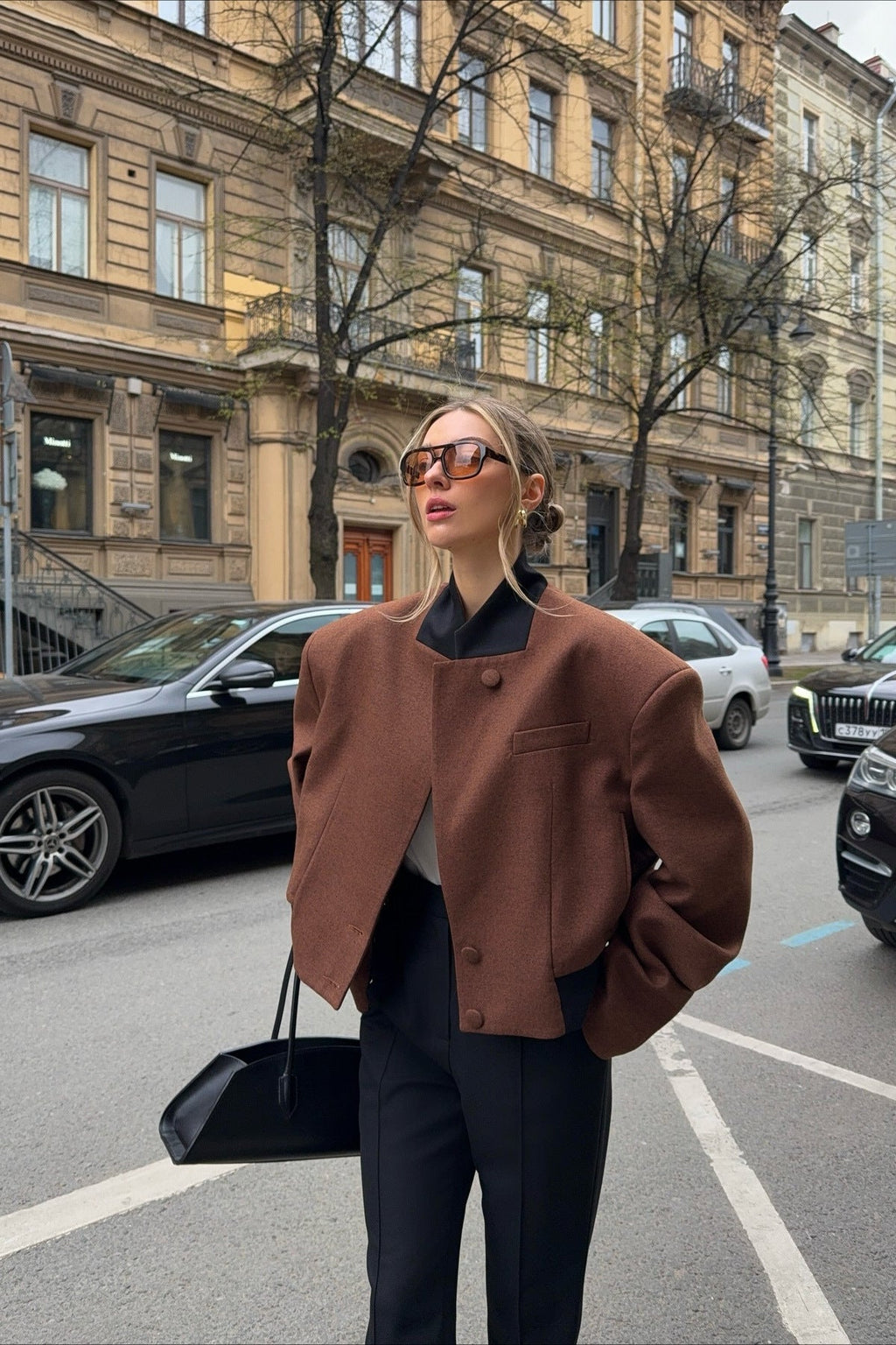 Padded Shoulder Plain Coat
