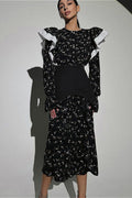 Belted Long Sleeve Casual Floral Dress