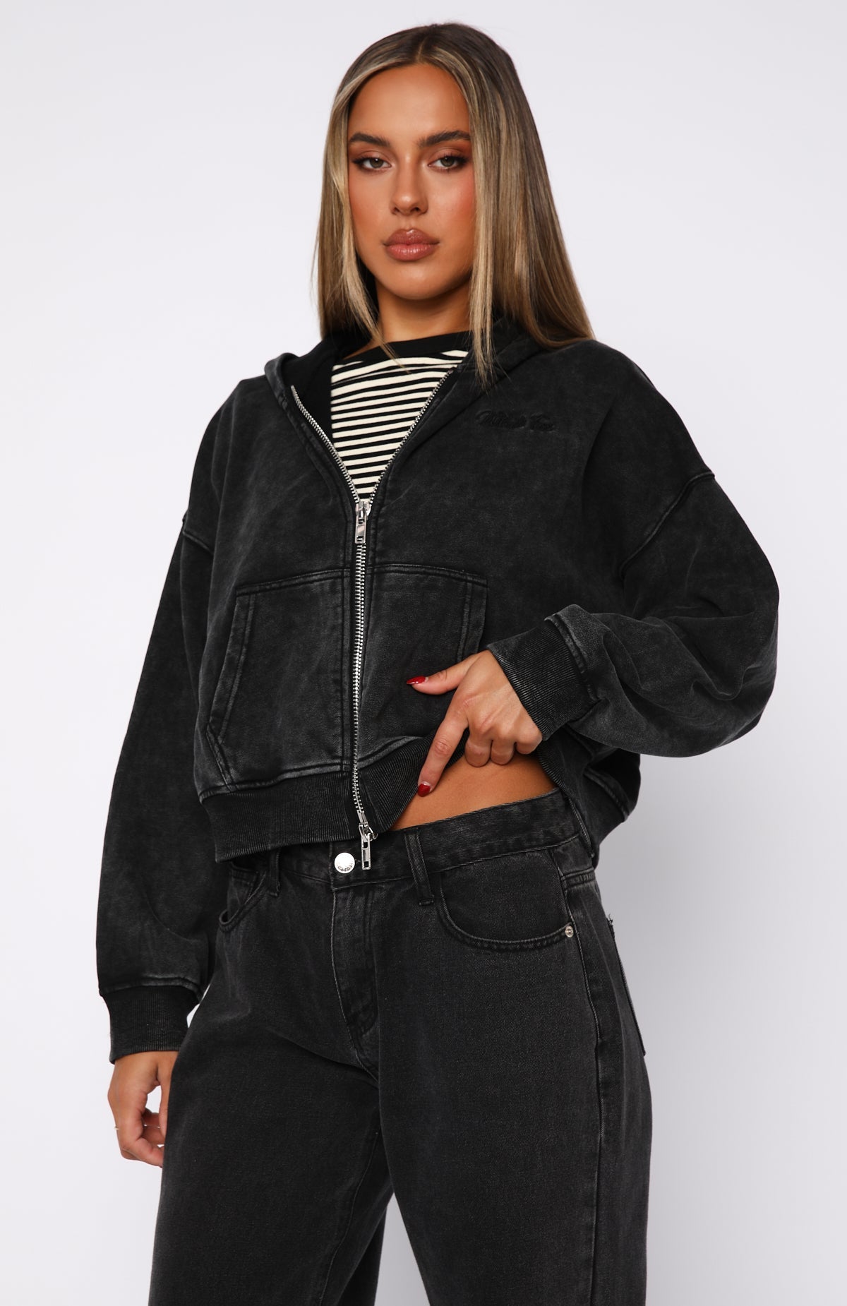 Hard To Remember Zip Washed Black Hoodie