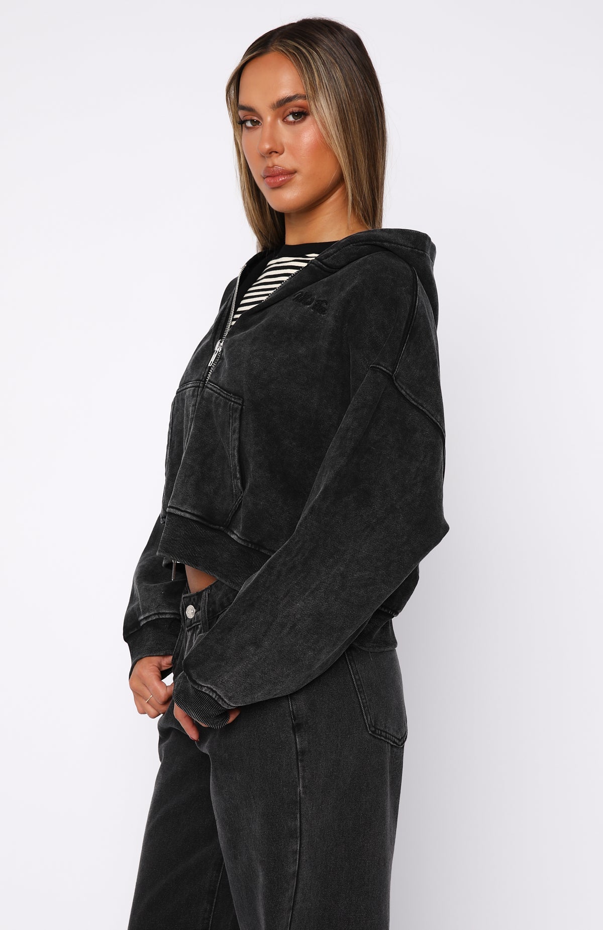 Hard To Remember Zip Washed Black Hoodie