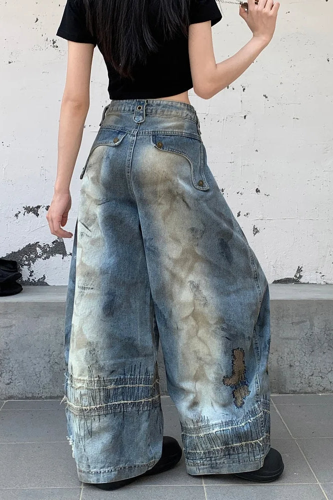 Punk Streetwear Wide Leg Denim Jean