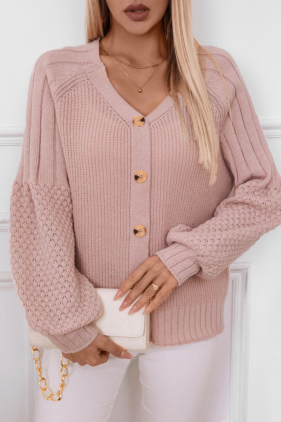 Solid Buttoned Knit Cardigan
