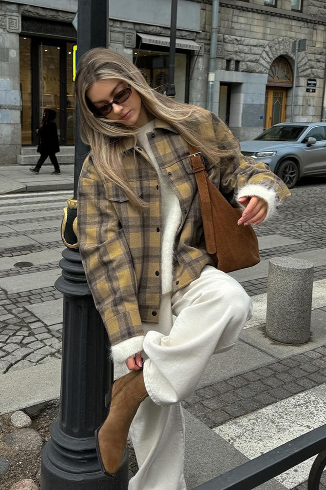 Vintage Loose Checked Wool Coat