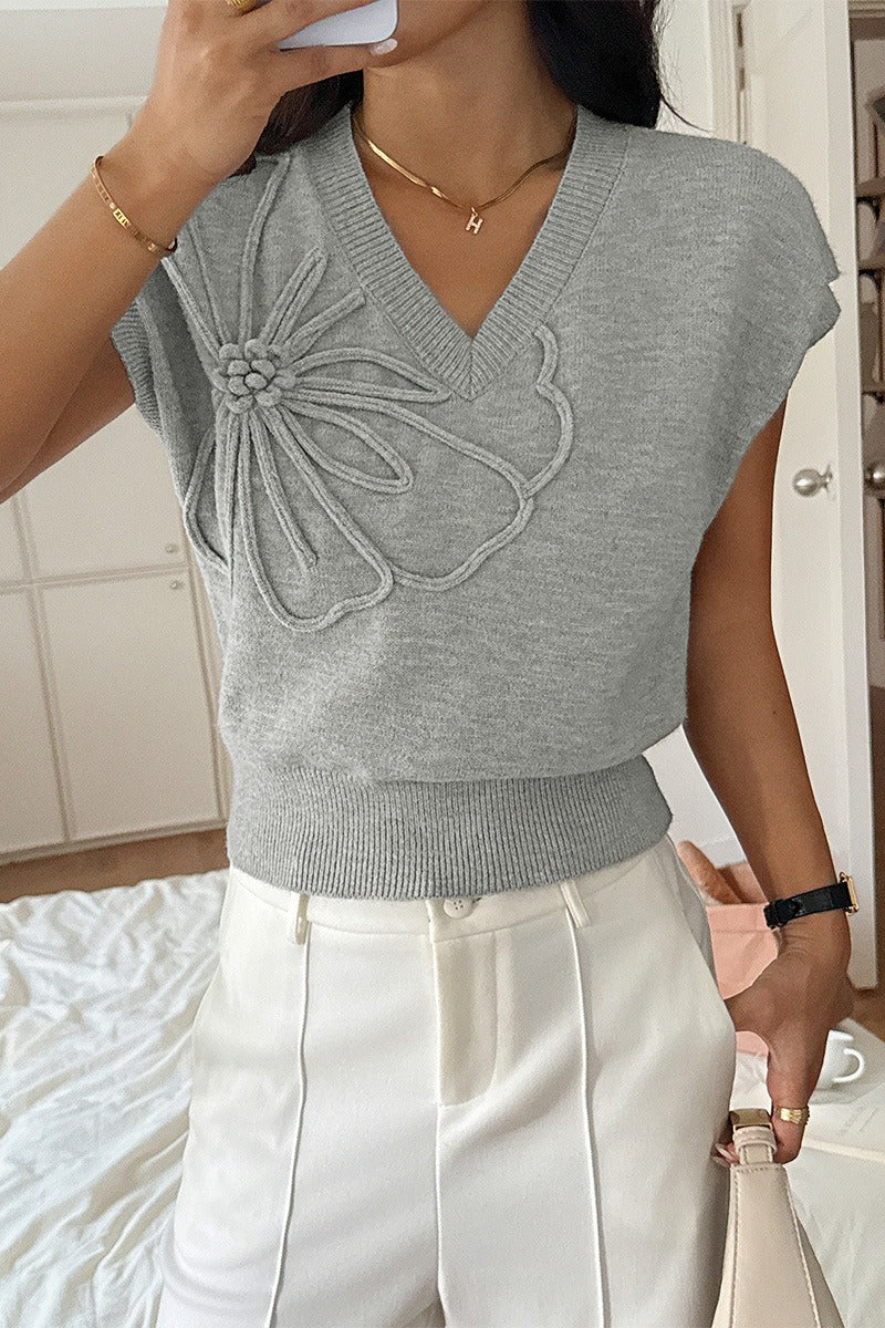 Deep V Short Sleeve Solid Sweater
