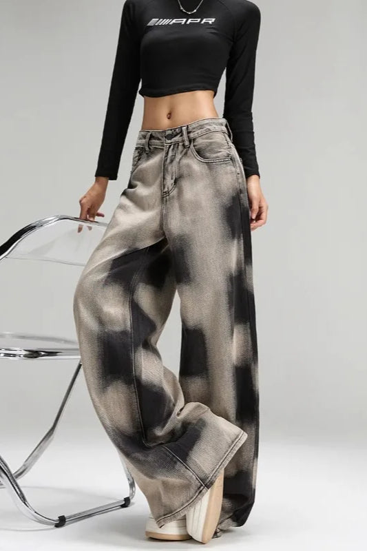 Grey Tie Dye Wide Leg Jean