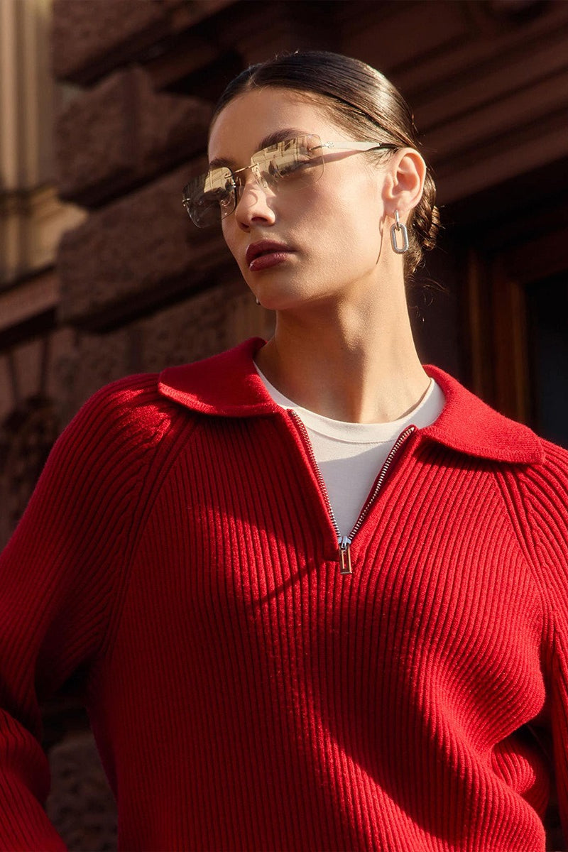 Polo Collar Pullover Knit Sweater