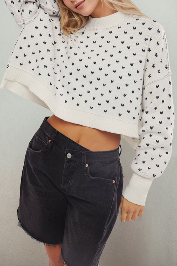 Cropped Butterfly Design Sweater