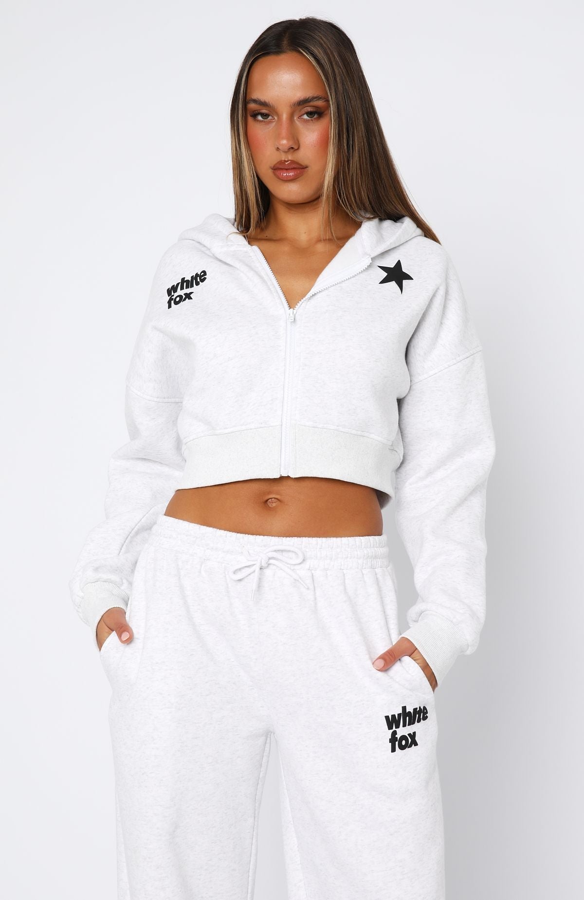 From Archives Charli Cropped Grey Marle Hoodie