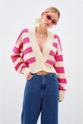Relaxed Russian Colorblock Knit Cardigan