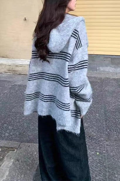 Patchwork Striped Hooded Sweater