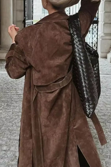 Retro Brown Belted Long Coat