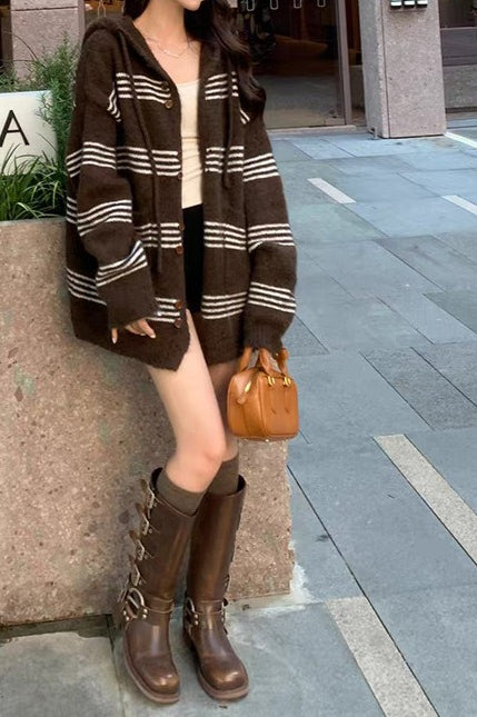 Patchwork Striped Hooded Sweater