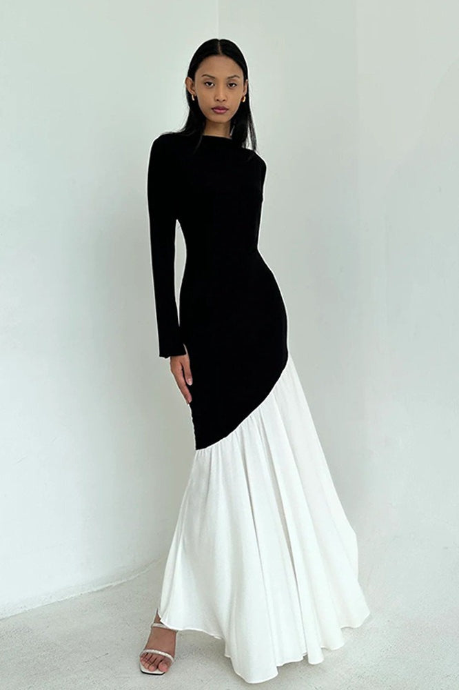 Fitted Ruched Patchwork Maxi Dress