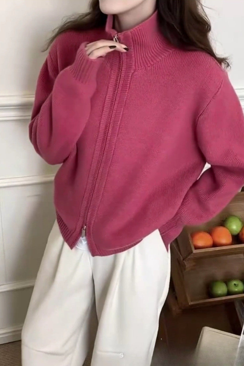 High Neck Zip Detail Sweater