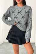 Crew Neck Bow Accent Pullover Sweater
