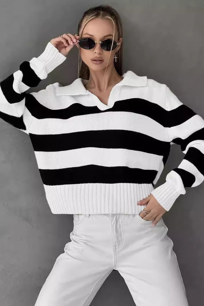 Striped Colorblock Polo Sweater
