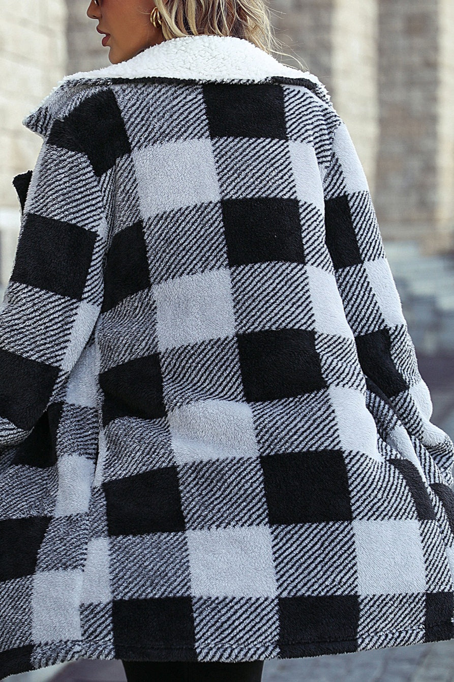 Lapel Checked Open Front Coat