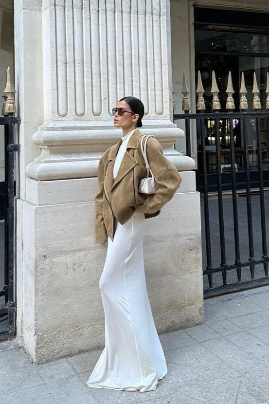 Retro Suede Lad-Style Notch Collar Coat