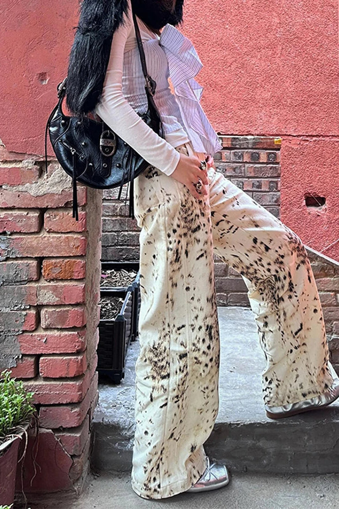 Retro Leopard Straight Baggy Jean