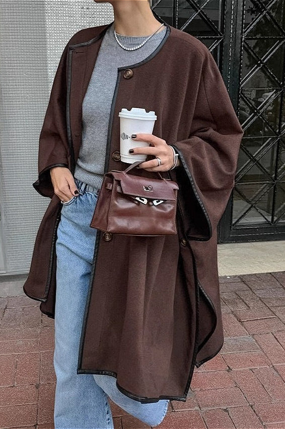 Retro Solid Batwing Sleeve Coat
