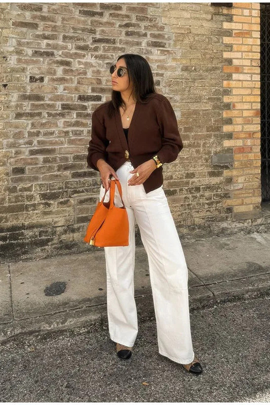 V-Neck Button Knit Cardigan