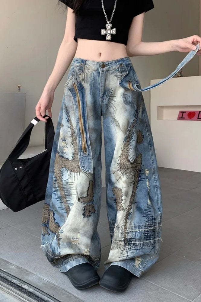 Punk Streetwear Wide Leg Denim Jean