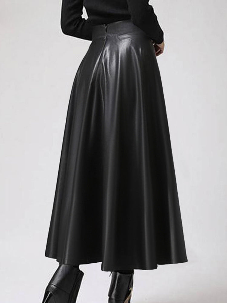 Elegant PU Leather High Waist Party Skirt