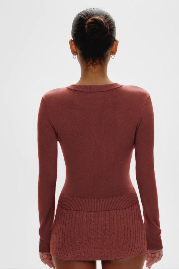 Lazy Crew-Neck Long-Sleeve Knit Cardigan