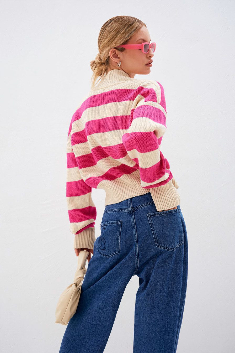 Relaxed Russian Colorblock Knit Cardigan