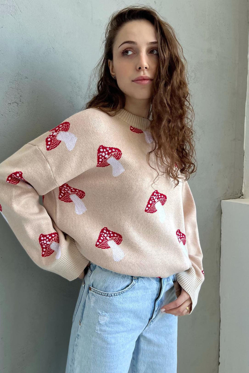 Mushroom Design Knitted Cozy Sweater