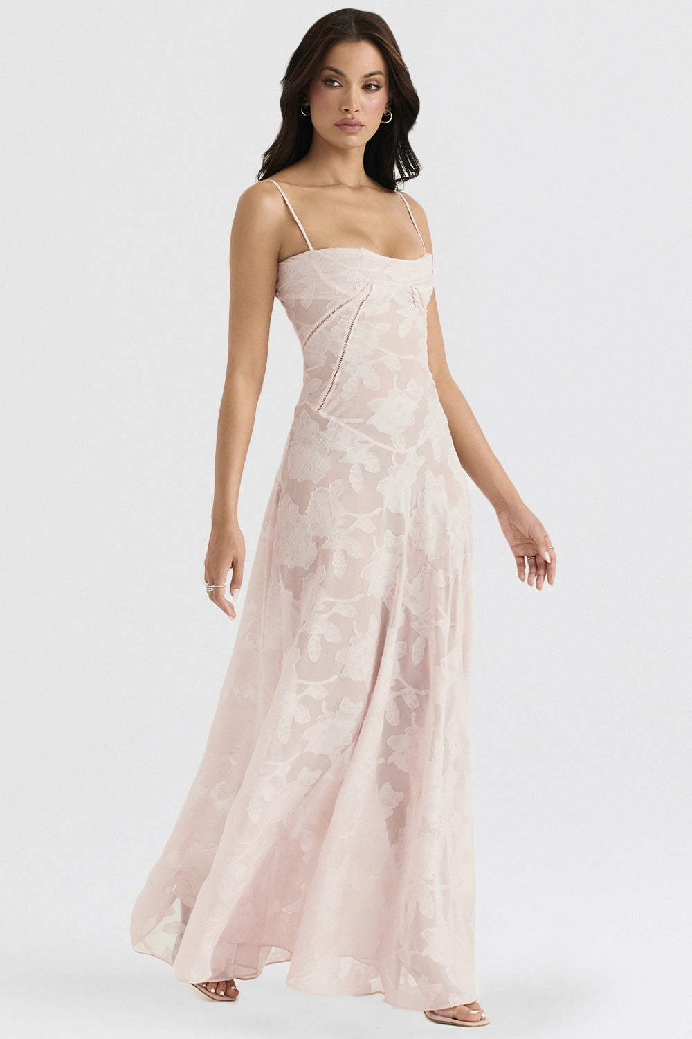 Lace Ribbon Romantic Style Maxi Dress