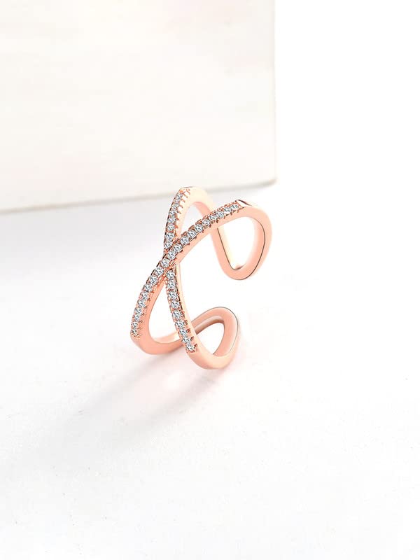Rose Gold Crystal Studded Adjustable Ring