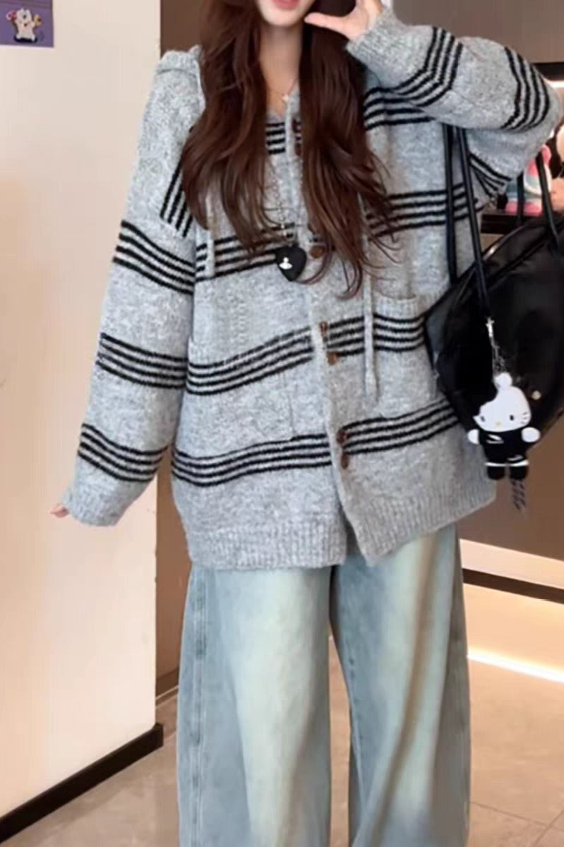 Patchwork Striped Hooded Sweater