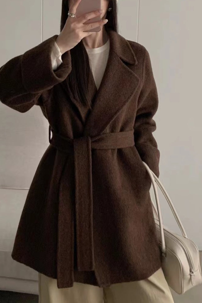 Robe Style Double-Faced Wool Long Coat
