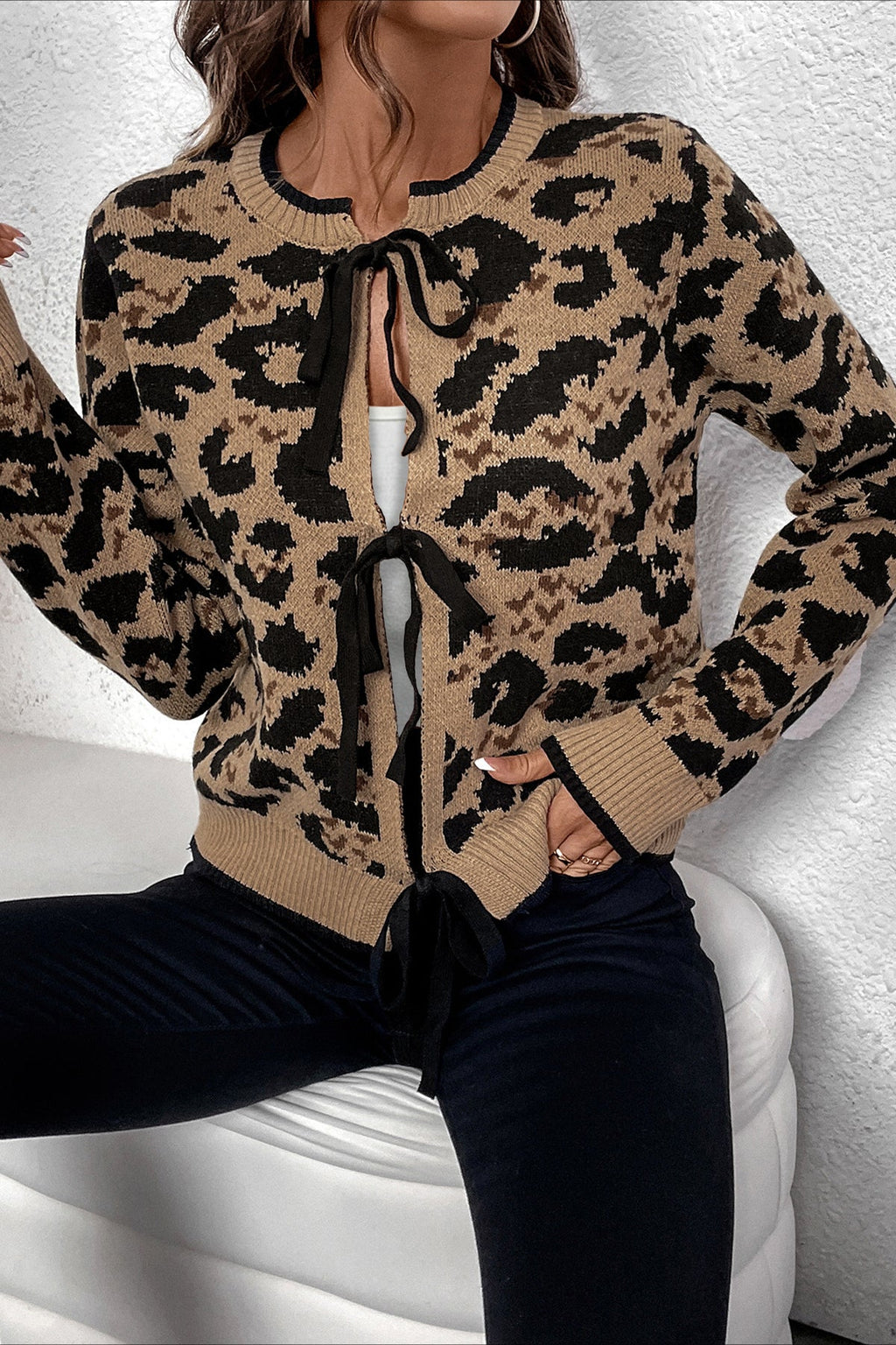 Knitted Leopard Ribbon Cardigan