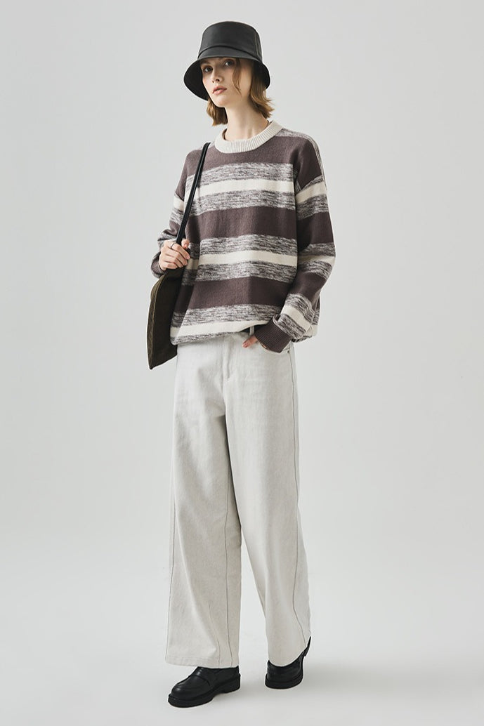 Loose Round Neck Striped Sweater