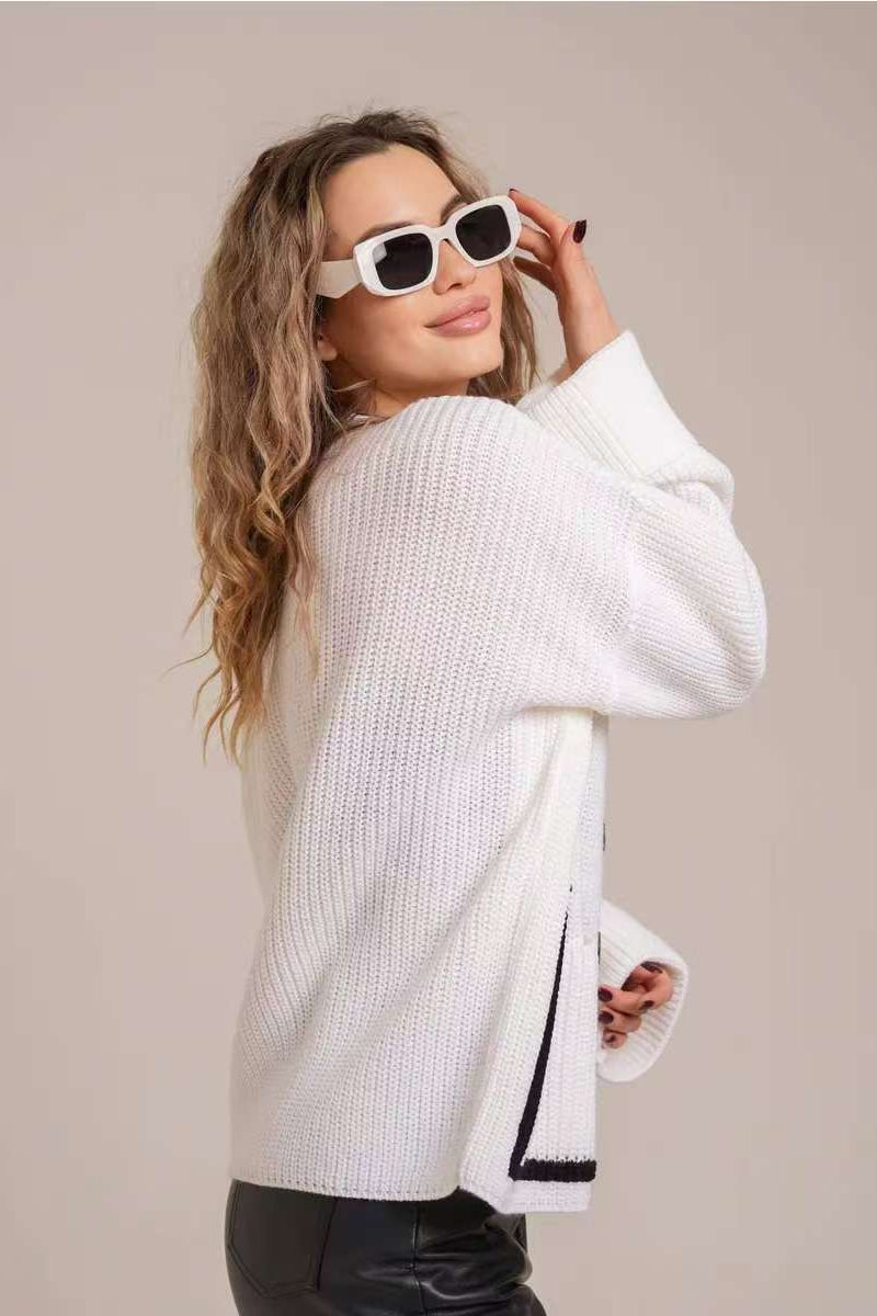 Contrast Pocket V-Neck Knit Cardigan