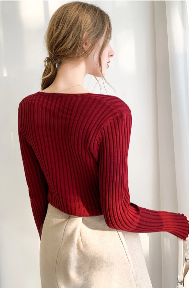 Slim Lace Up V Neck Sweater