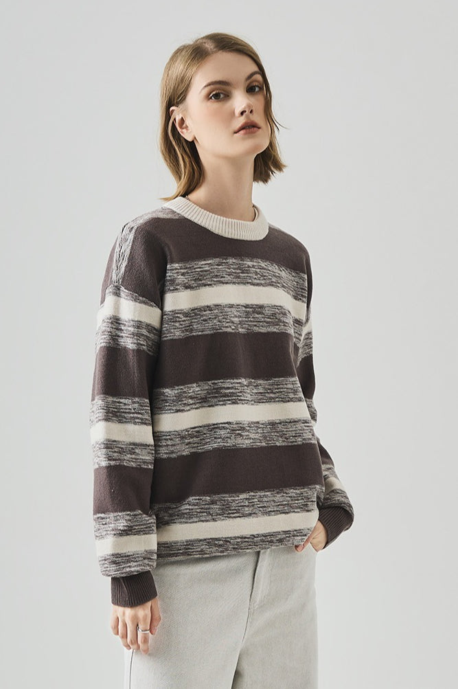 Loose Round Neck Striped Sweater