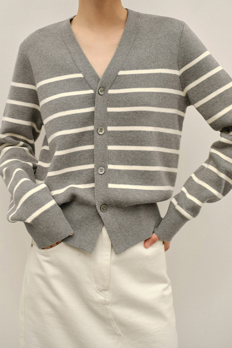 Striped V-Neck Colorblock Cardigan