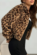Chic Leopard Print Hooded Zip-Up Coat