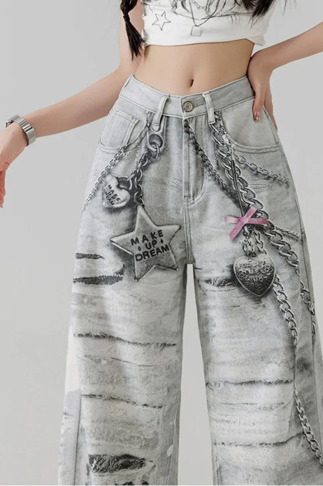 Metal Chain Straight Leg Jean