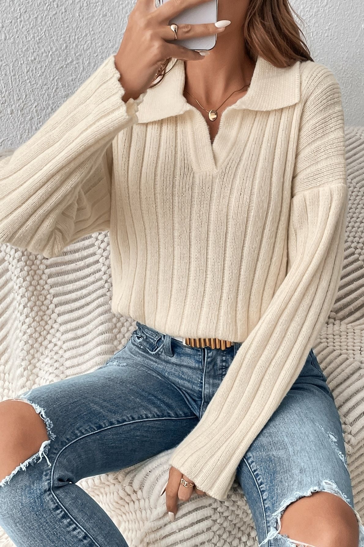 Lapel Collar Knit Sweater